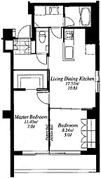 フレンシア外苑西 6階2LDKの間取り