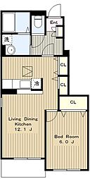向ヶ丘Ｂ 1階1LDKの間取り