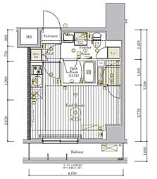 ミライズ新小岩マーロ 7階ワンルームの間取り