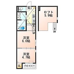 ハーモニーテラス深草僧坊町 1DKの間取図画像
