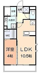 ヴィーブル草薙 1階1LDKの間取り