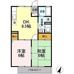 エクレールU 1階2DKの間取り