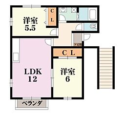 プチリアーニB棟 2LDKの間取図画像