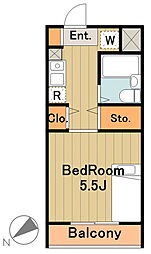 京王相模原線 南大沢駅 徒歩6分の賃貸マンション 2階1Kの間取り