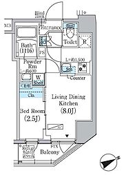 プライムブリス蔵前 8階1LDKの間取り
