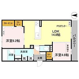 TORISIA千里丘III 2LDKの間取図画像