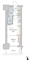 ブリリアイスト町屋 4階1DKの間取り