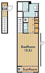 京王相模原線 京王堀之内駅 徒歩19分の賃貸アパート 2階1Kの間取り
