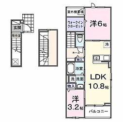 ヒカルサ西東京向台ウエスト 3階2LDKの間取り