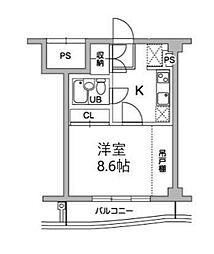 京王相模原線 稲城駅 徒歩3分の賃貸マンション 2階1Kの間取り