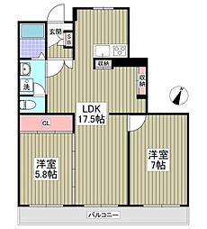 柿の木坂ヴォーンIIIA棟 3階2LDKの間取り