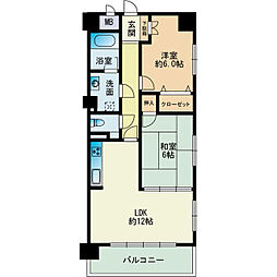 アルファウイング高宮東 2LDKの間取図画像