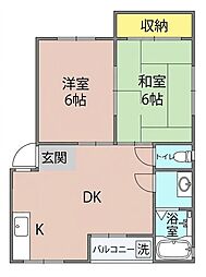 神港ハイツ 2DKの間取図画像