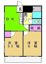 ヒルトップ梶ヶ谷 2DKの間取図画像
