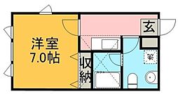 ステップ山水 2階1Kの間取り