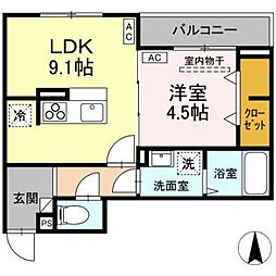 JR中央線 八王子駅 徒歩9分の賃貸アパート 2階1LDKの間取り