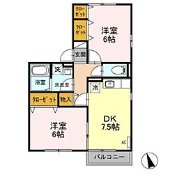 ウィルモアAR 2階2DKの間取り