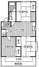 ハッピータウンやまもも1号棟 3DKの間取図画像