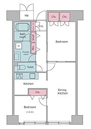 レジディア芝浦 2LDKの間取図画像