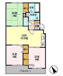 ヴェラクレスト壱番館 2階3LDKの間取り