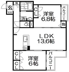 シャーメゾン町楠葉 2LDKの間取図画像
