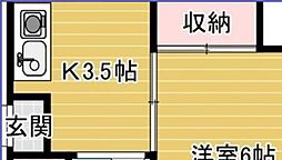 サンパレス堀之内 3階1Kの間取り