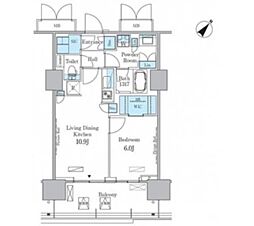 ＨＡＲＵＭＩ　ＦＬＡＧ　ＰＯＲＴ　ＶＩＬＬＡＧＥ　Ｃ棟 15階1LDKの間取り