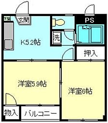 メゾン88 1階2Kの間取り