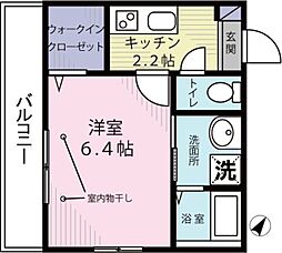 東急東横線 学芸大学駅 徒歩14分の賃貸マンション 2階1Kの間取り