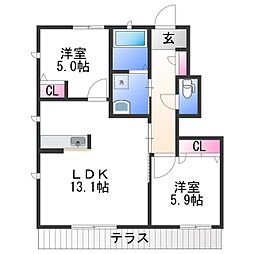 和歌山電鐵貴志川線 神前駅 徒歩14分の賃貸アパート 1階2LDKの間取り