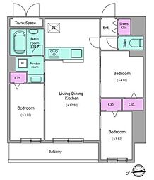 ドゥーエ日暮里3 4階3LDKの間取り