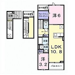 JR横浜線 淵野辺駅 バス10分 上宿下車 徒歩4分の賃貸アパート 3階2LDKの間取り