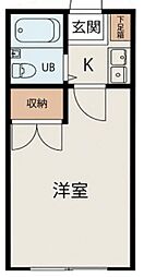 ブルーメアライ109 1Kの間取図画像