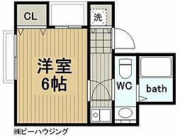 グリーンコート鶴見I 2階1Kの間取り