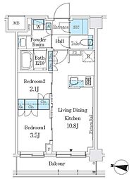 J.GRANCourt品川西大井WEST 2LDKの間取図画像