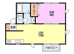 ハピネス 1LDKの間取図画像