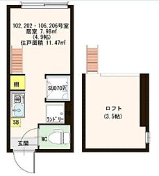レジナヒルズ ワンルームの間取図画像