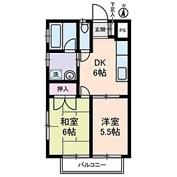クレイドル21 2階2DKの間取り