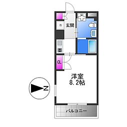 オレンジTサイド 1Kの間取図画像