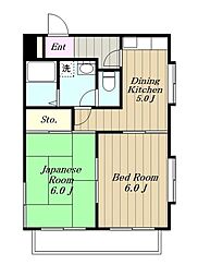 ダイヤハイツ西門 4階2DKの間取り