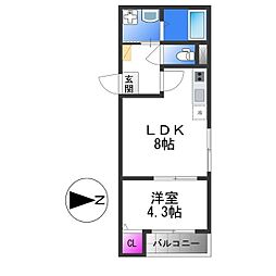 グランディオ鶴橋 1DKの間取図画像