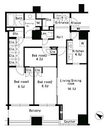 パークアクシス日本橋ステージ 7階3LDKの間取り