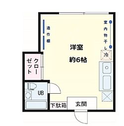 ヴィラ下北沢C棟 2階ワンルームの間取り