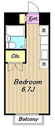 エステートピアシミズ 2階ワンルームの間取り