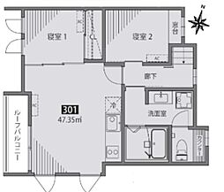 リーフテラス仙川 2LDKの間取図画像