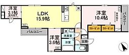 ドムスクレスト森野 3階3LDKの間取り