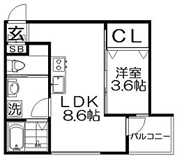 PARK御殿山 1LDKの間取図画像