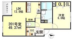 ヴィラージュ戸塚I 1LDKの間取図画像