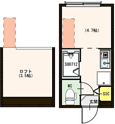 ハーモニーテラス荒川 2階ワンルームの間取り