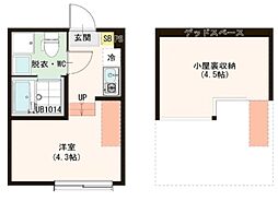 ハーモニーテラス宇喜田町II 2階1Kの間取り